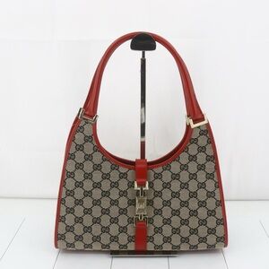 GUCCI Jackie 1961 small webbing-trimmed coated-canvas and leather shoulder bag